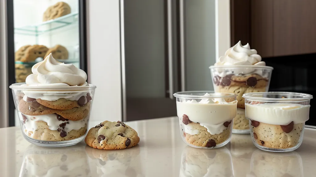 Postres en vaso refrigerados con termómetro marcando 4 grados centígrados