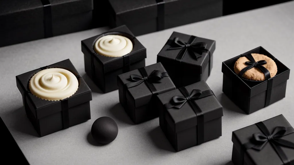 Caja de regalo elegante y opaca con seis mini postres artesanales