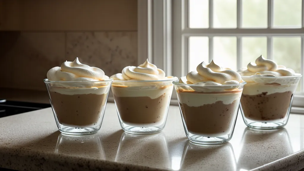 Detalle de condensación en vaso de postre frío en un ambiente caluroso de cocina.