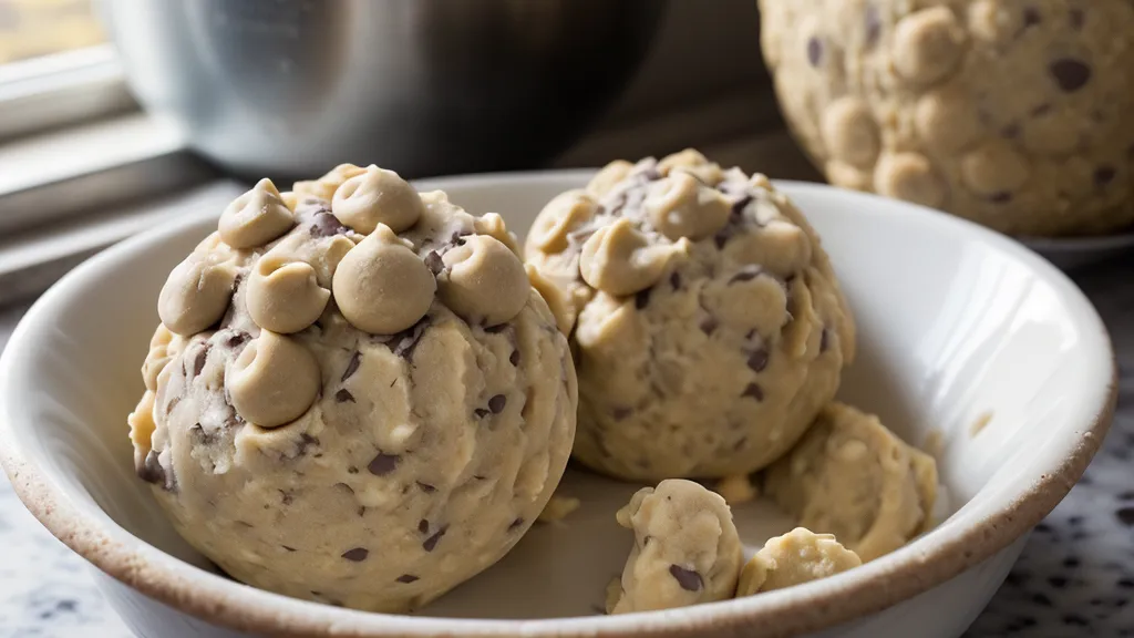 Bola de masa para galleta de 170 gramos sobre una báscula digital de cocina