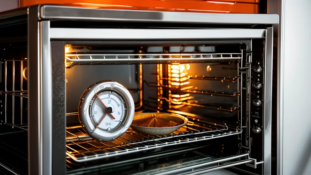 Termómetro de horno marcando 180 grados dentro de una estufa doméstica
