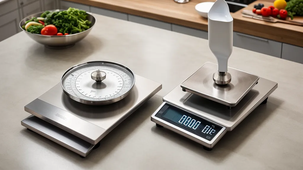 Báscula digital de precisión y espátula de silicón, equipo clave para organización de cocina en postres en vaso a granel.
