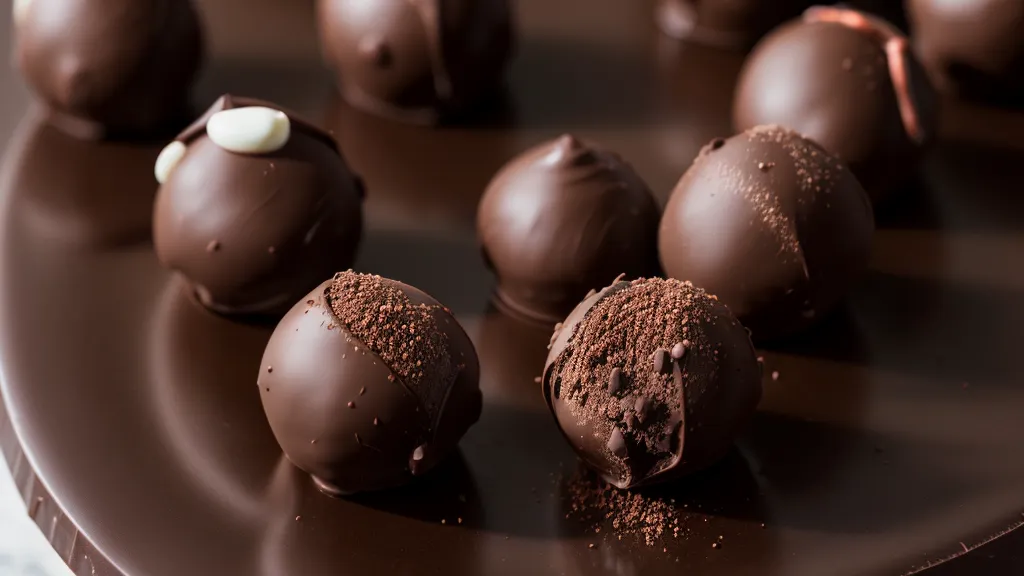 Corte transversal de un bombón de chocolate mostrando un relleno de caramelo suave