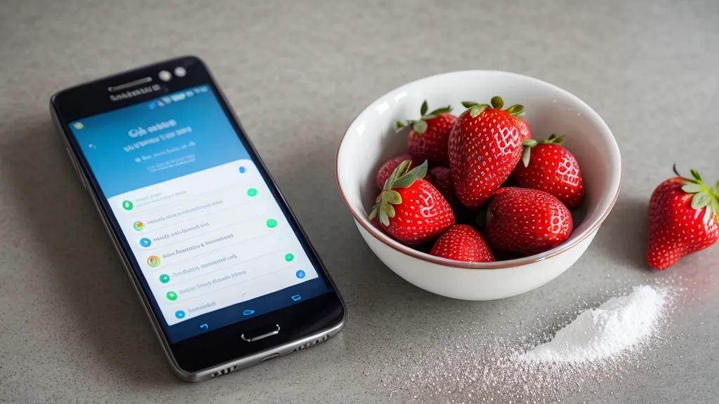 Teléfono con pedidos de WhatsApp de postres en una cocina activa.
