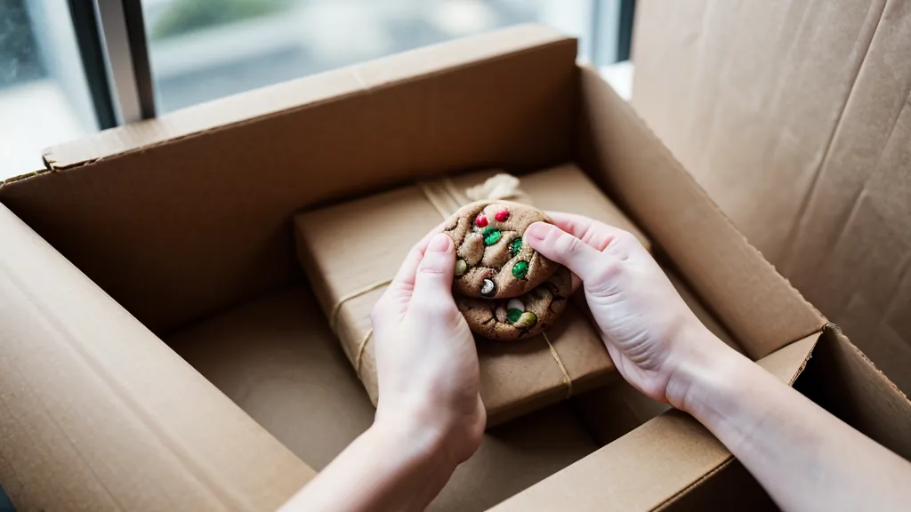 Caja de galletas rellenas empacada para envío seguro dentro de emprendimiento de repostería casera en México